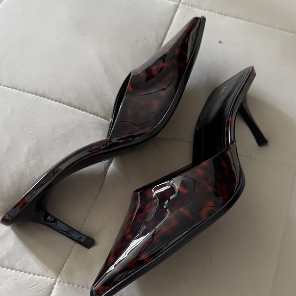 Zara Women's Glossy Black and Brown Pointed Mules - Picture 3 of 4